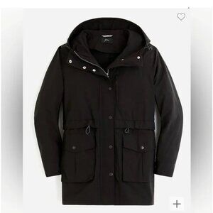 NWOT J Crew Women's Black Perfect Lightweight Rain Jacket with Hood Size XST